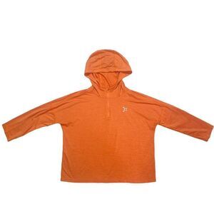 Womens Sz Medium Orange Theory Hooded Crop Top Shirt 1/4 Zip